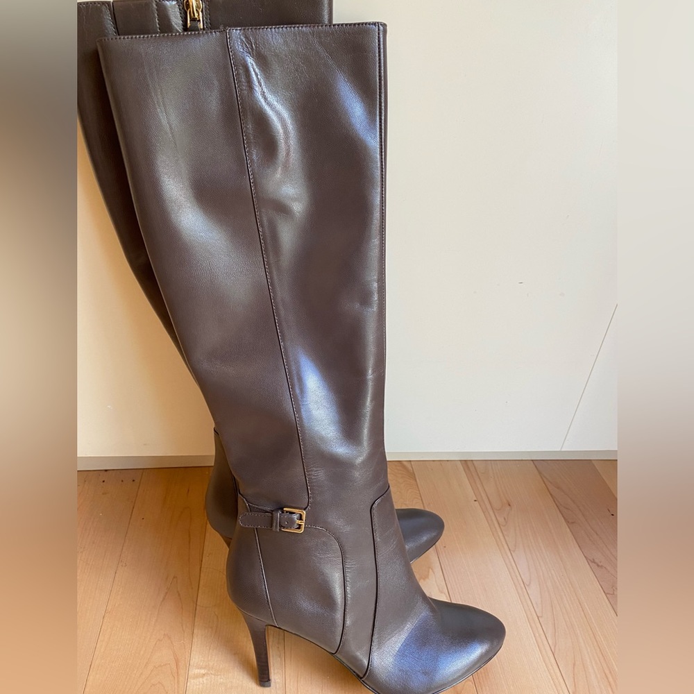 Nine West Leather Tall Boots Taupe Stiletto Women’s 9